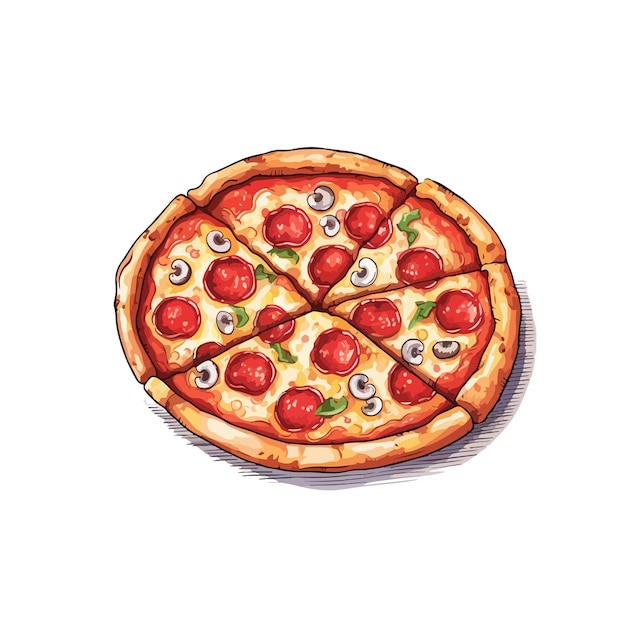 hand drawn cartoon pizza illustration