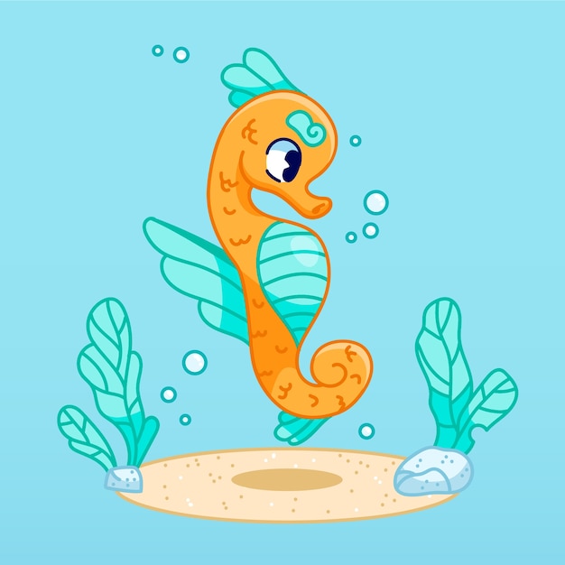 Hand drawn cartoon seahorse illustration