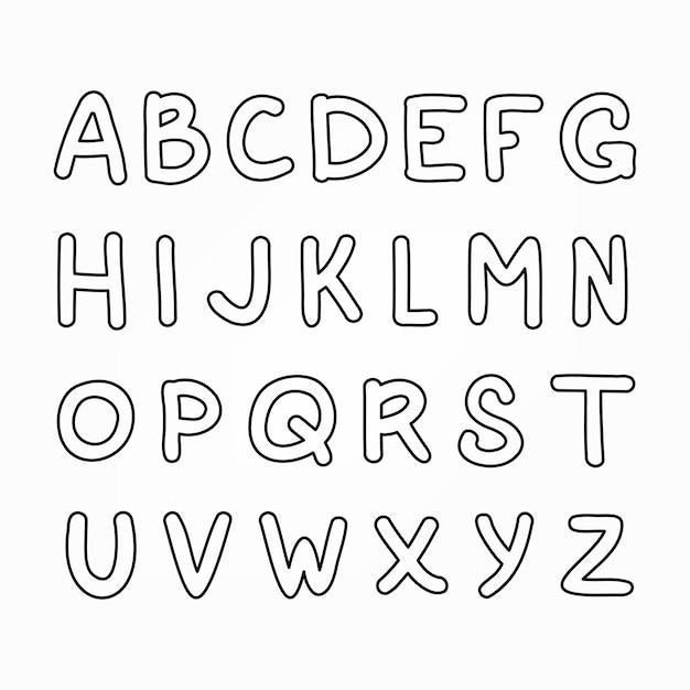 Hand drawn cartoon style alphabet letters set illustration