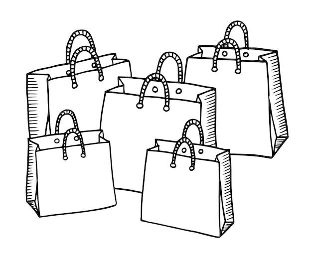 Hand drawn cartoon style shopping bags design