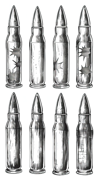 Vector hand drawn cartridge set ink drawing sketch weapon bullets vector black isolated live ammunition illustration on white background r ar 916 style raw job id a537705dd48f4100bb8280b7e53536ac