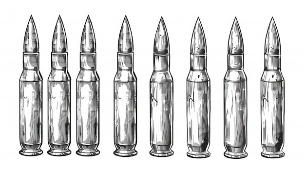 Vector hand drawn cartridge set ink drawing sketch weapon bullets vector black isolated live ammunition