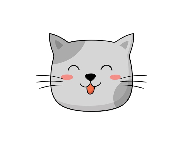 Hand-drawn cat face with stick tongue. Vector cartoon kitty head.