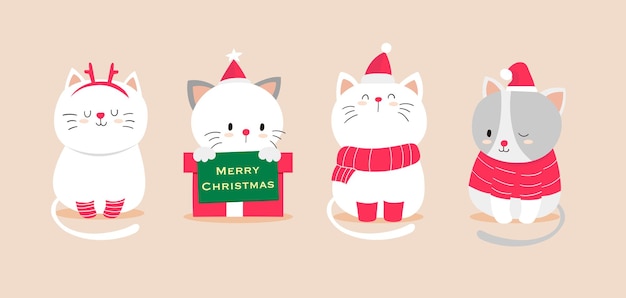 Hand drawn cats for new year and christmas Premium Vector