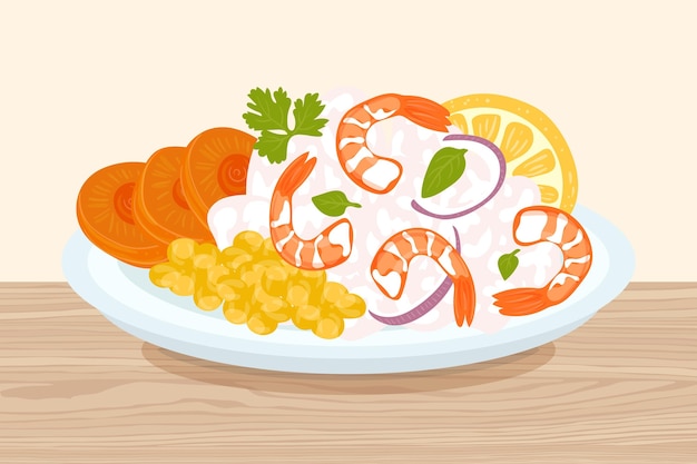 Hand drawn ceviche illustration