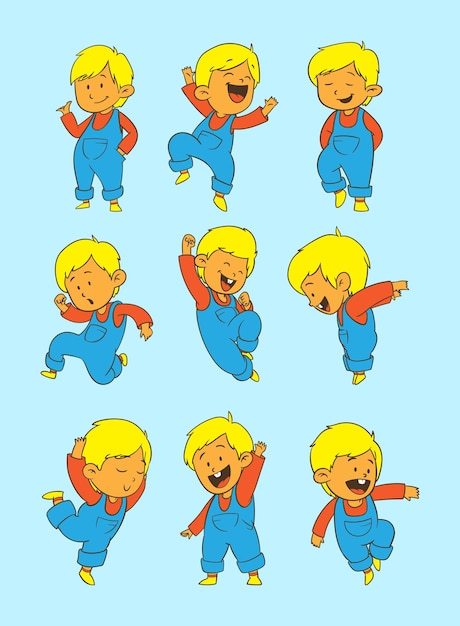 Hand drawn cheerful boy cartoon character illustration