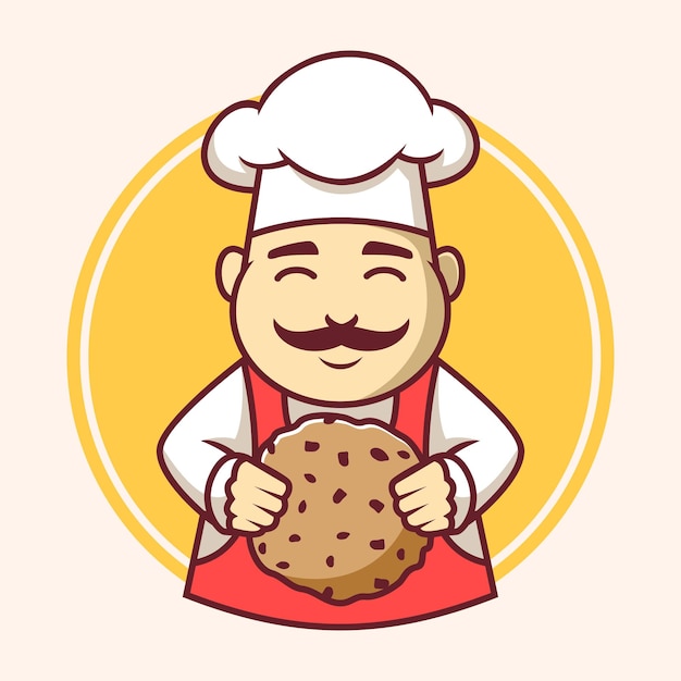 Hand drawn chef bakery logo template cartoon chef logo