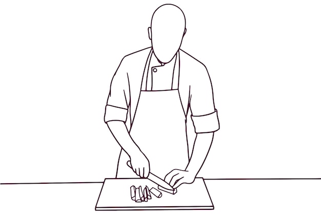 Hand drawn chef chopping with knife illustration