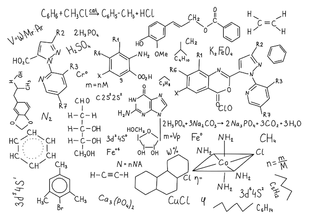 Hand drawn chemistry formulas Science knowledge education