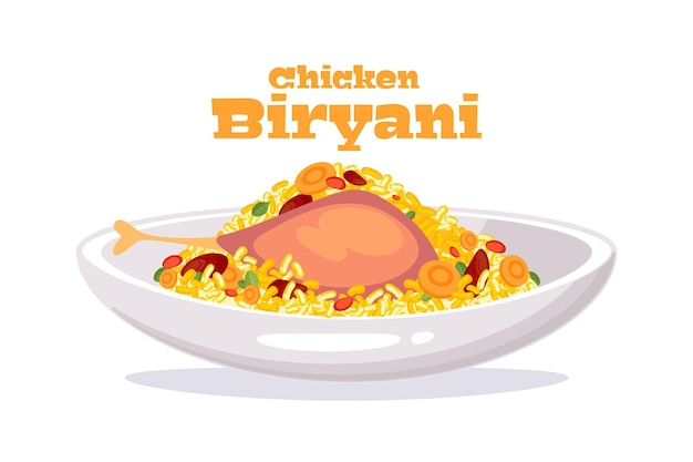 Vector hand drawn chicken biryani