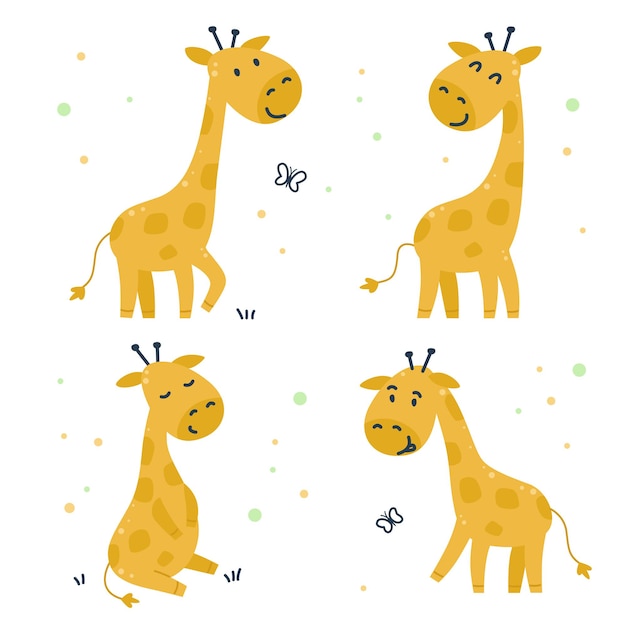 Hand drawn childish set with giraffes