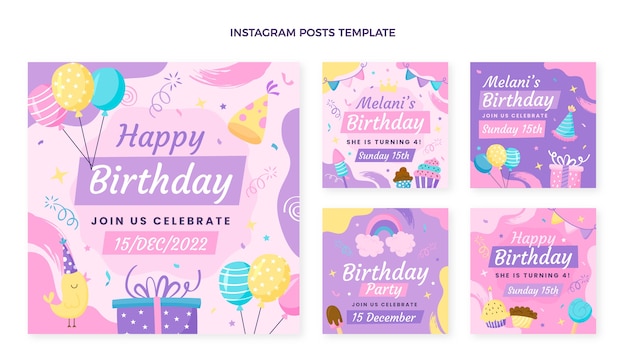 Hand drawn childlike birthday instagram posts