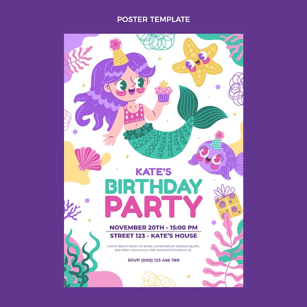 Hand drawn childlike birthday poster