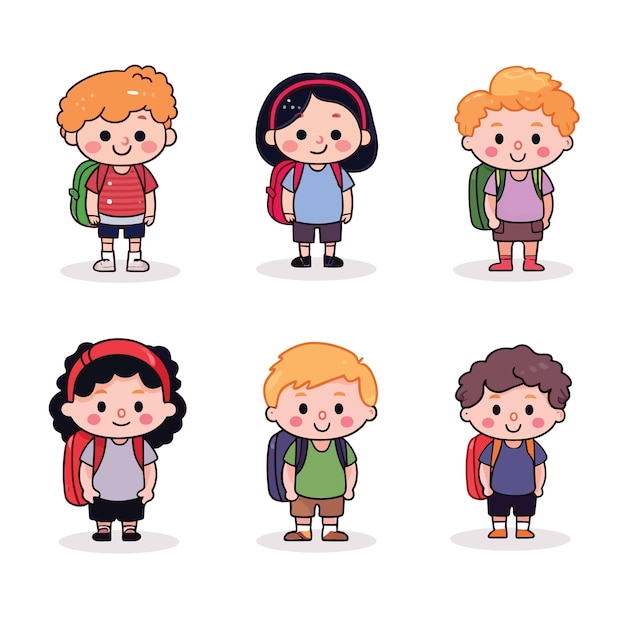 Hand Drawn Children Back To School Flat Cartoon Vector Illustration