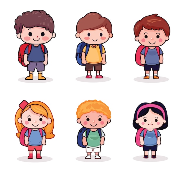 Hand Drawn Children Back To School Flat Cartoon Vector Illustration