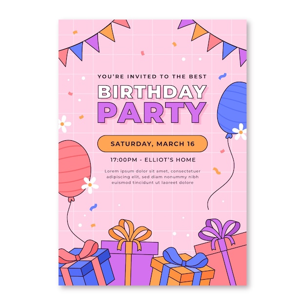 Hand drawn children's party invitation card design