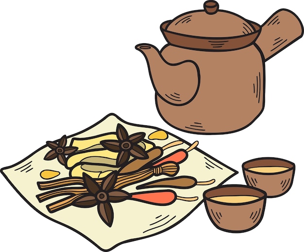 Hand Drawn Chinese herbs Chinese and Japanese food illustration