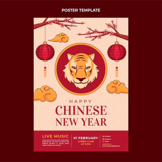 Hand drawn chinese new year vertical poster template