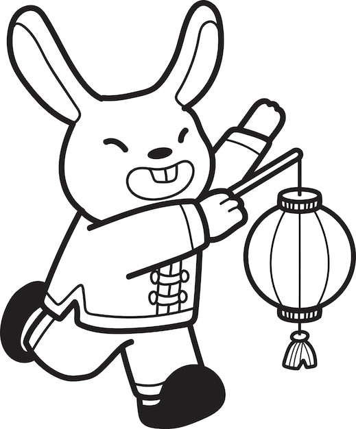 Hand Drawn chinese rabbit with lantern illustration