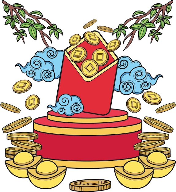 Hand Drawn Chinese red envelopes and money illustration