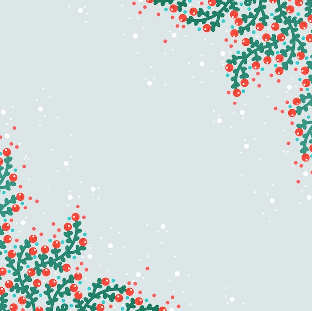 Hand Drawn Christmas Background with Leaf Corners