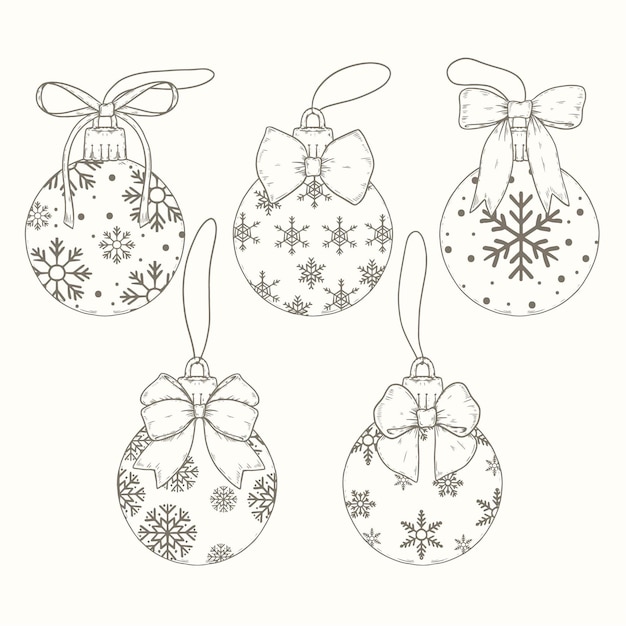 Hand drawn christmas ball ornaments collection