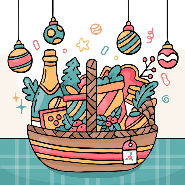 Hand drawn christmas basket illustration