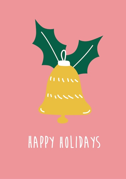 Hand drawn Christmas bell in yellow color Vector illustration Christmas card