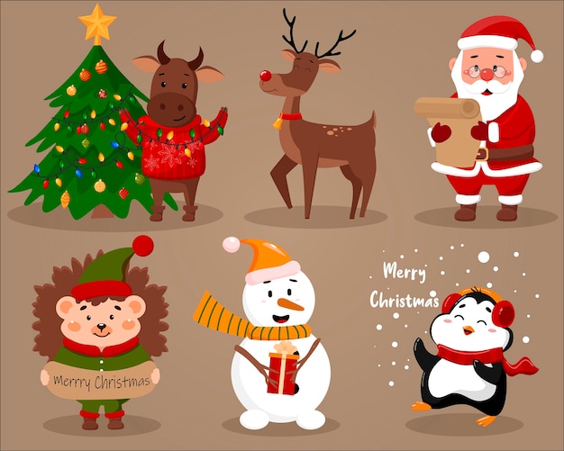 Hand drawn Christmas characters collection