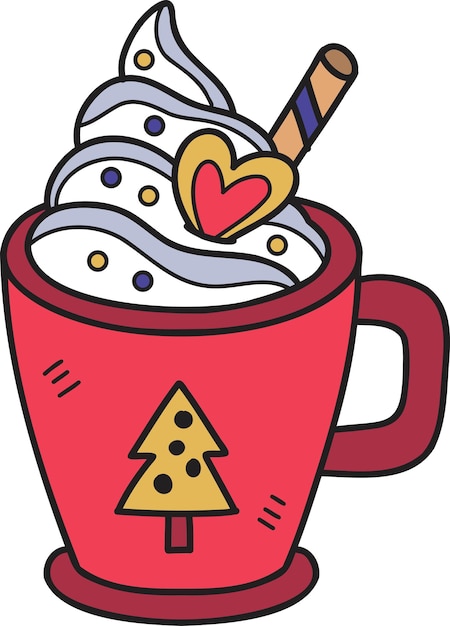 Hand Drawn Christmas Cocoa with marshmallows coffee mug illustration