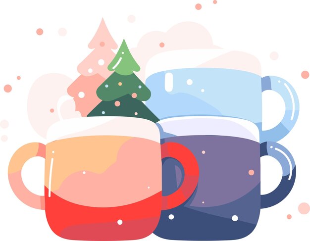 Vector hand drawn christmas coffee mug in flat style isolated on background