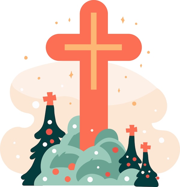 Hand Drawn christmas cross in flat style