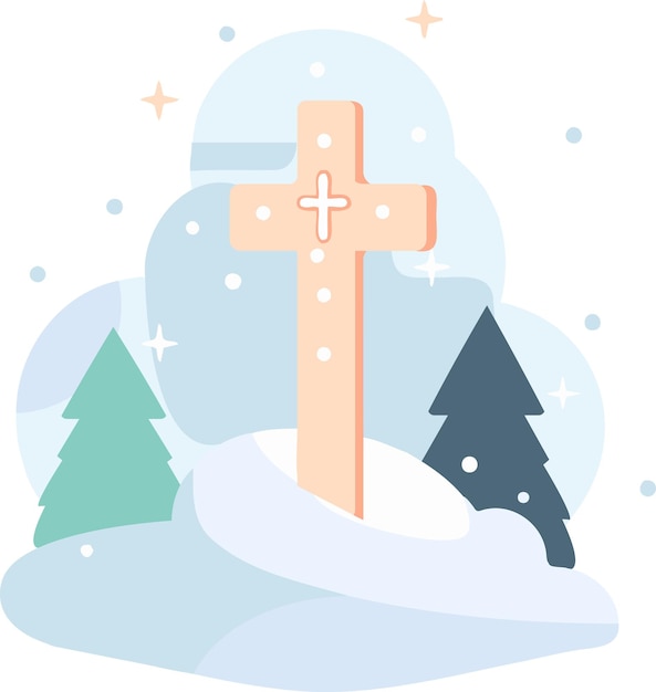 Hand Drawn christmas cross in flat style