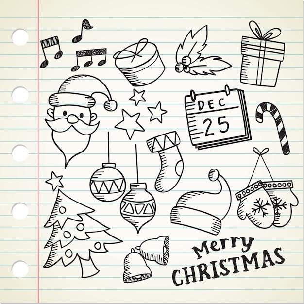 Hand drawn Christmas doodle set