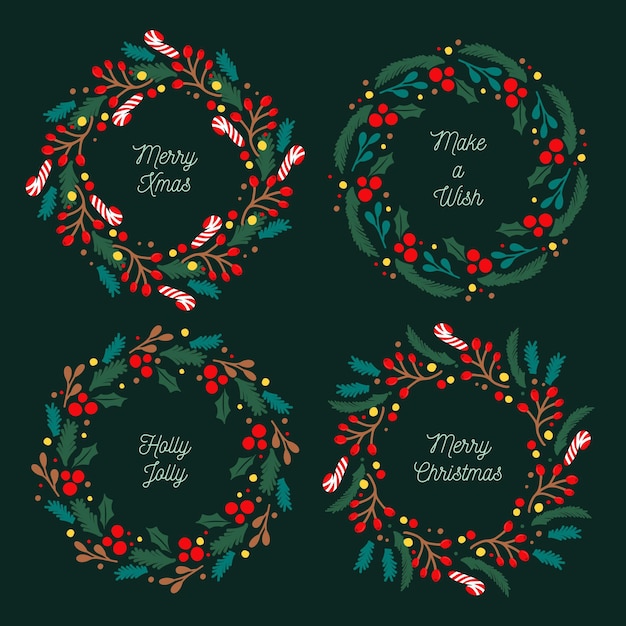 Hand drawn christmas flower and wreath collection