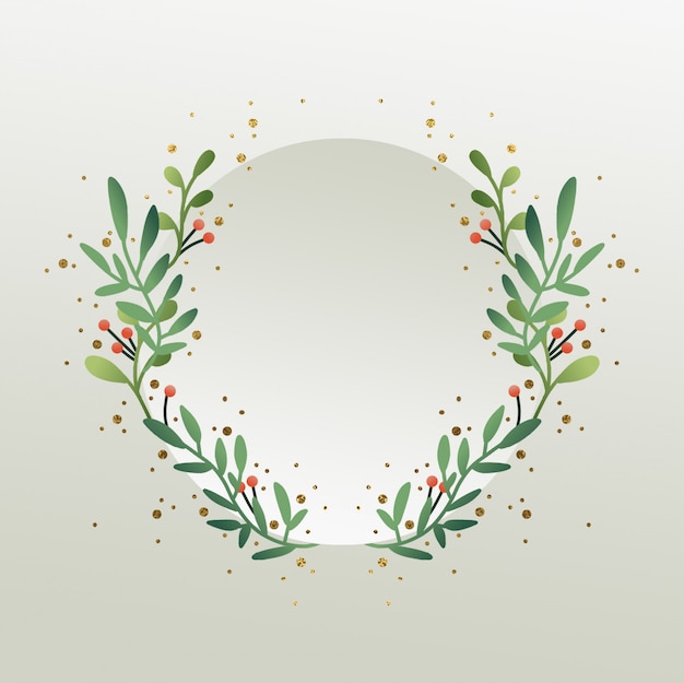 Hand Drawn Christmas Foliage with Gold Accents Background