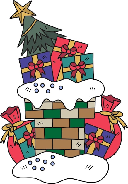 Hand Drawn Christmas gift box and chimney illustration