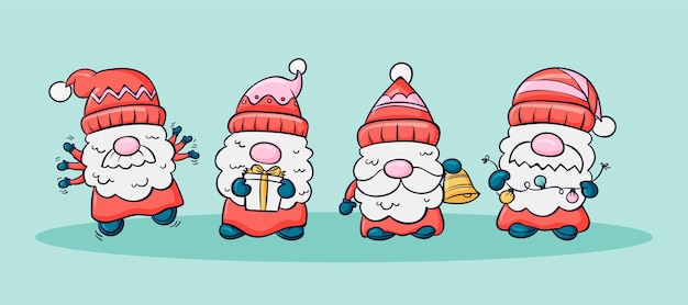 Hand drawn christmas gnomes collection