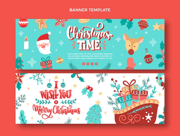 Hand drawn christmas horizontal banners set