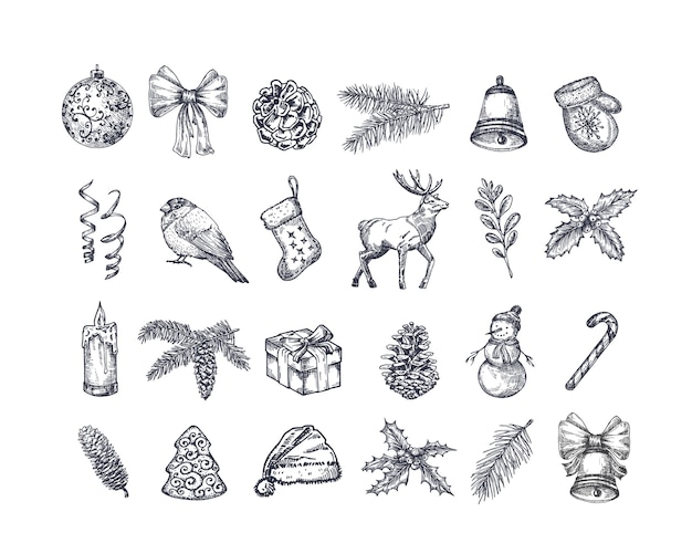 Hand Drawn Christmas Icons Set.