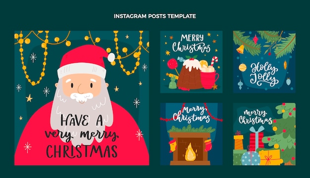 Hand drawn christmas instagram posts collection