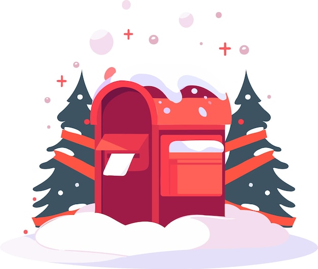 Hand Drawn Christmas mailbox in flat style