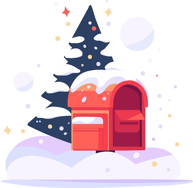 Hand Drawn Christmas mailbox in flat style