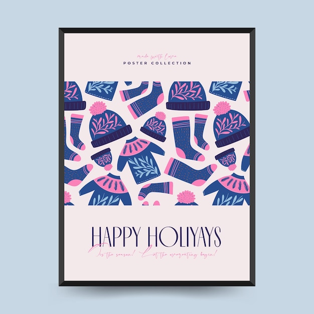 Vector hand drawn christmas and new year greeting card or poster with lettering decorative elements