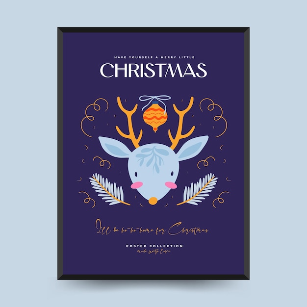 Hand drawn Christmas and New Year greeting card or poster with lettering decorative elements