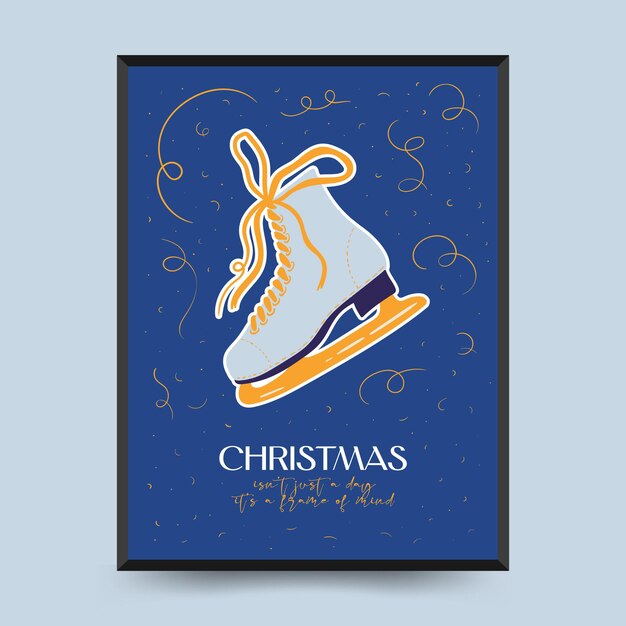 Hand drawn Christmas and New Year greeting card or poster with lettering decorative elements