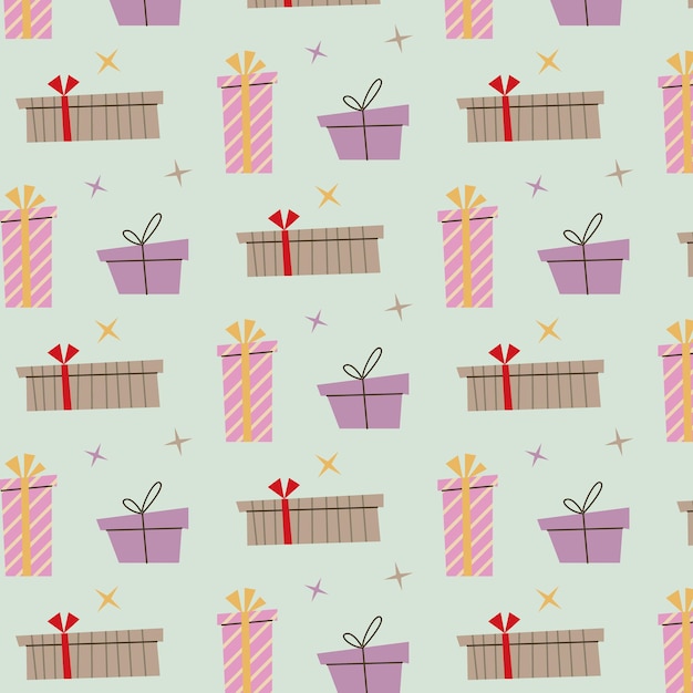 Hand drawn Christmas pattern with boxes of gifts. New Year. Doodle illustration