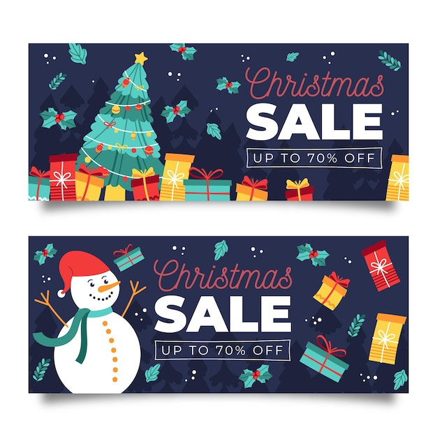 Hand drawn christmas sale banners template