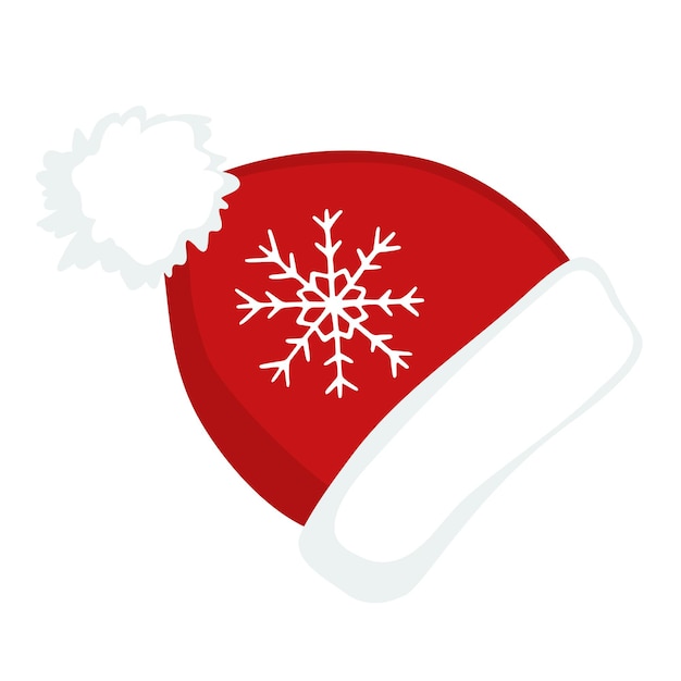 Hand drawn Christmas Santa Claus hat with snowflakes. Vector doodle sketch illustration isolated on white background.