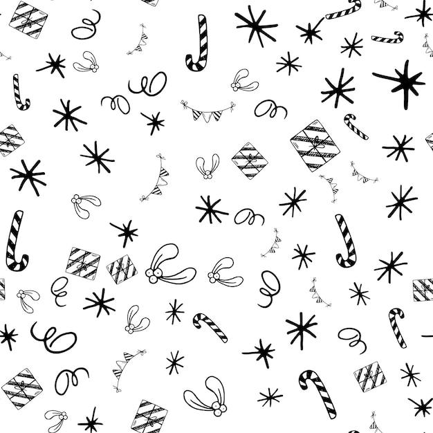 Hand-Drawn Christmas seamless pattern of vector doodles set